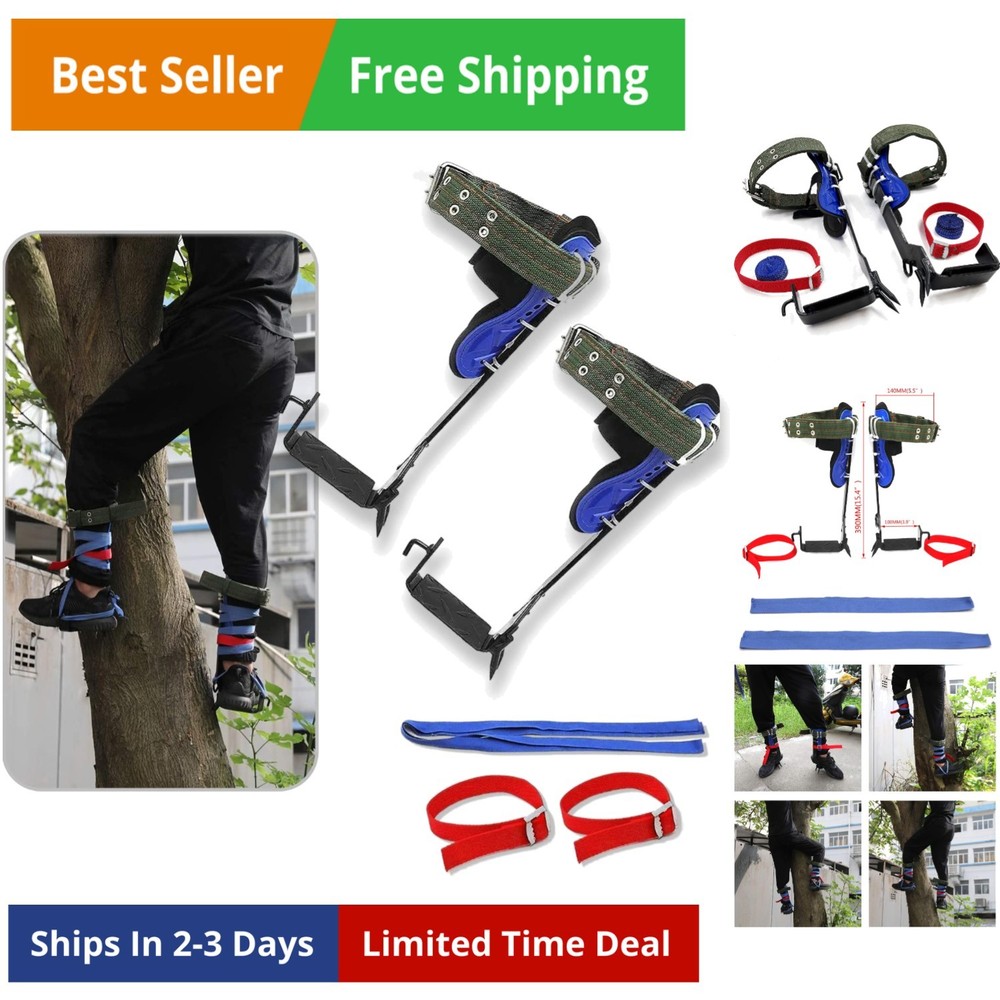 Tree/Pole Climbing Spike Set Safety Belt Strap Rope Adjustable Stainless Stee...