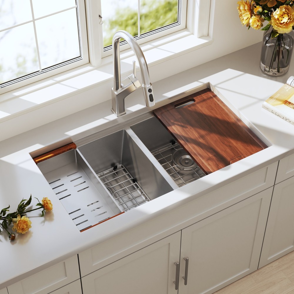 Quikore Rectangular Double Bowl Handmade Multiple Styles and Sizes Kitchen Sink