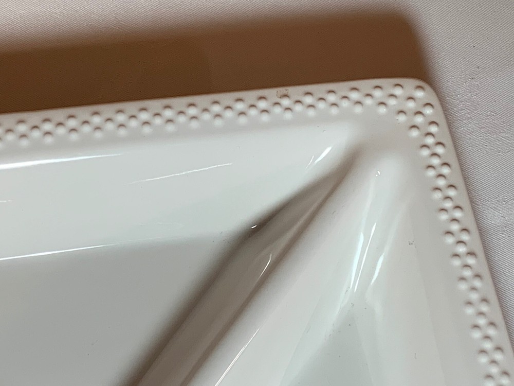 Grace Designs White Beaded Large Divided Serving Platter/Dishes - Very Good