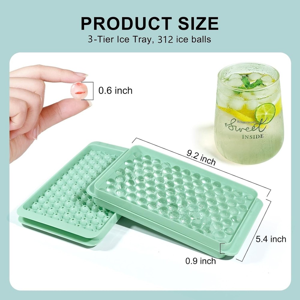 Mini Ice Cube Tray, Small Round Molds 104x3 PCS - 3Pack, Green