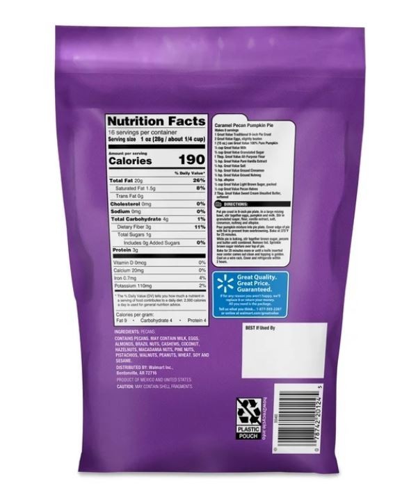 Great Value Pecan Halves, 16 oz New