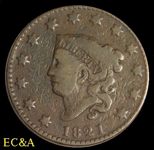 1821 LARGE CORONET HEAD CENT, SCARCE DATE (LC104)