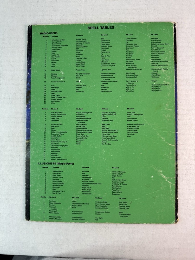 Advanced Dungeons & Dragons PLAYERS REFERENCE SCREEN Blue Wizard TSR # 9146 1985