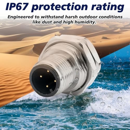 M12 A Coded IP67 Waterproof Front Bulkhead Panel Mount Connector 4 Pin Male