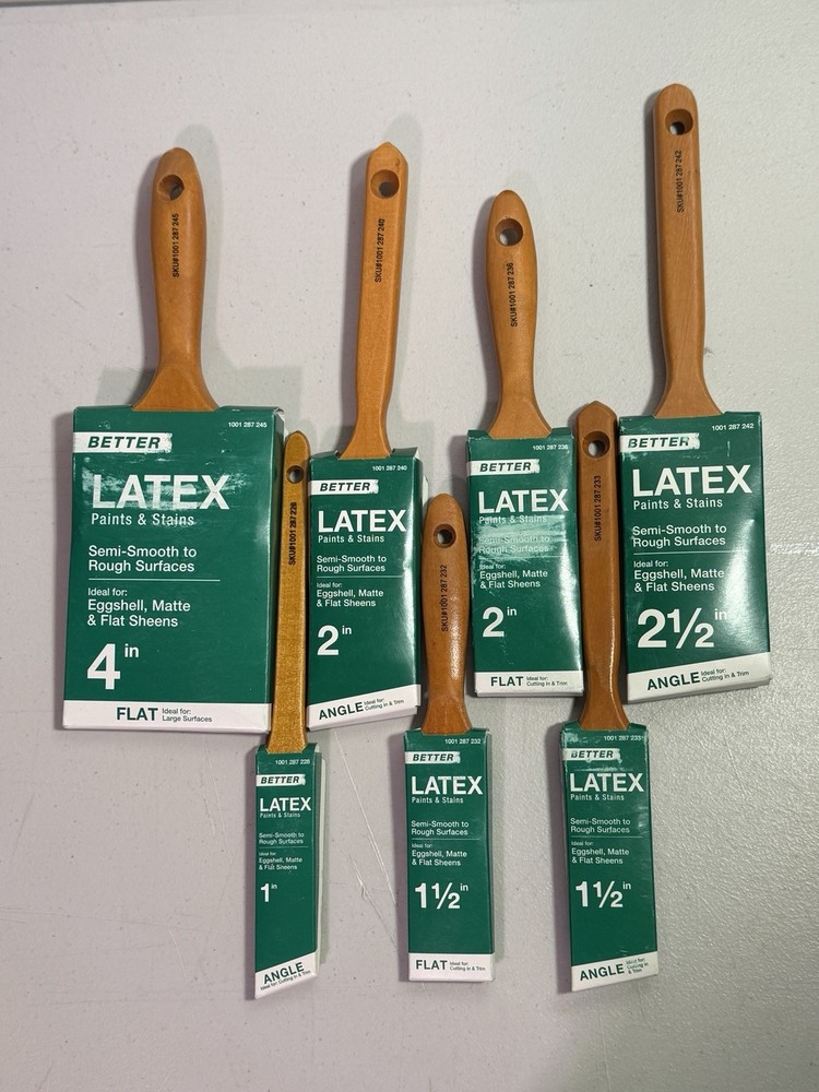 Better 8 Piece Polyester Paint Brush Set Assorted Flat Angle Latex