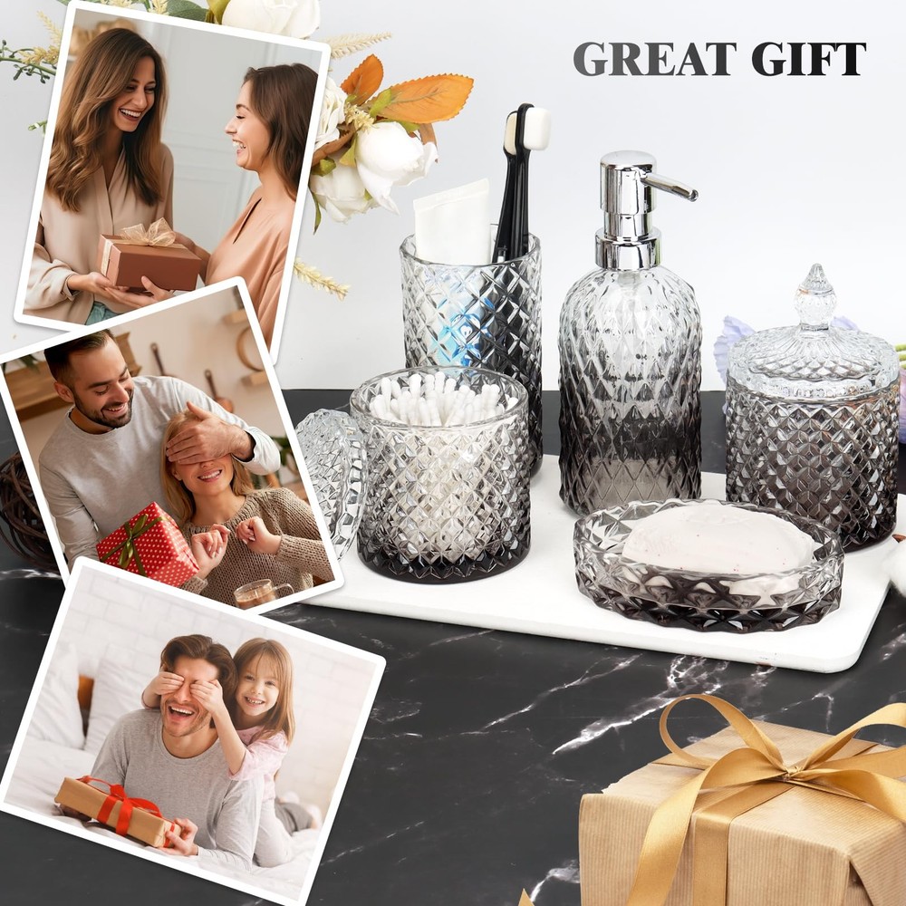 Bathroom Set, 5Pcs Gradient Glass Bath Accessory Sets Complete, Glass Bathroo...