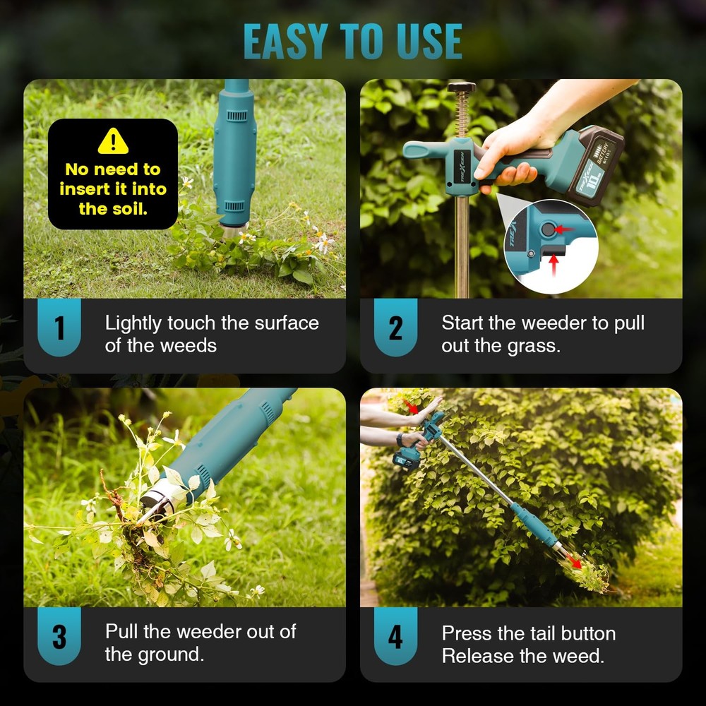 Weed Puller Tool,Electric Stand Up Weed Puller Tool, 21V Battery Powered w/ 1...