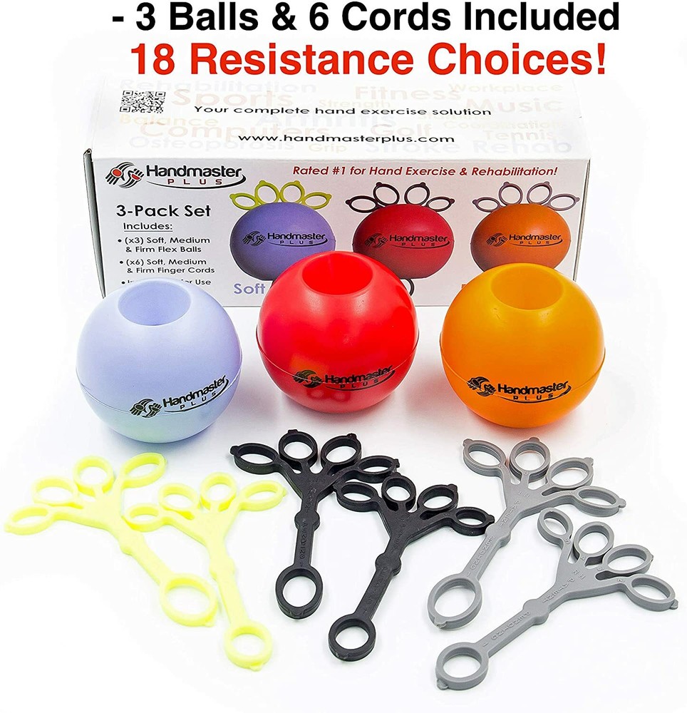 Handmaster Plus 3 Piece Physical Therapy Hand Exerciser (Colours May Vary)