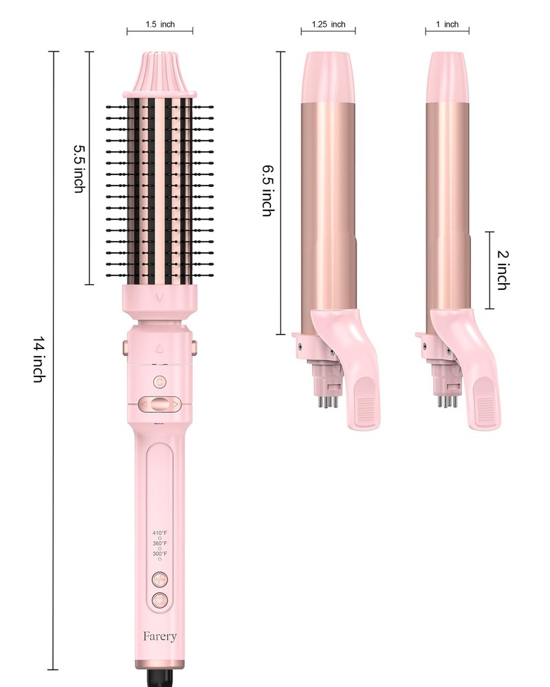 3-in-1 Interchangeable Automatic Rotating Curling Iron & Thermal Brush Set, 1...