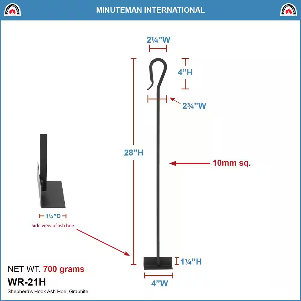 Shepherd'S Hook 28 In. Tall Fireplace Ash Hoe Tool, Graphite