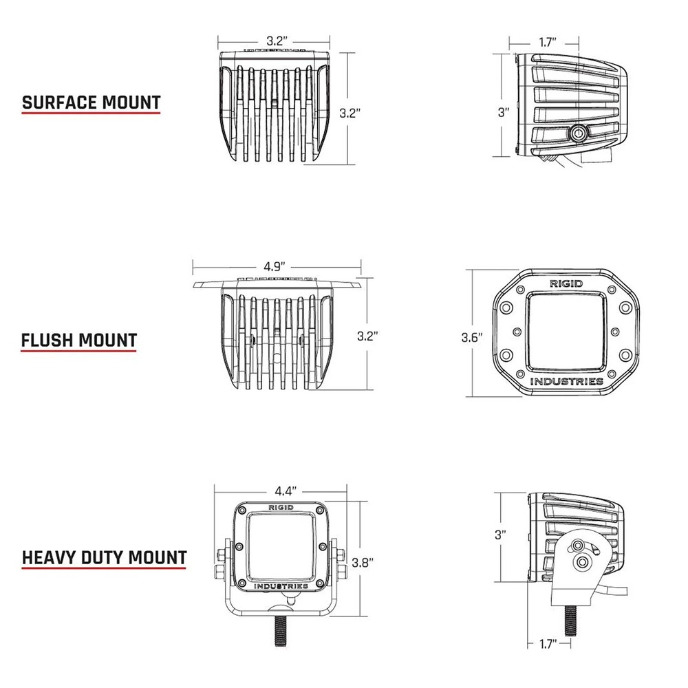 Rigid 212513 D-Series PRO Flood Diffused White Square LED Lights Pair Kit Black