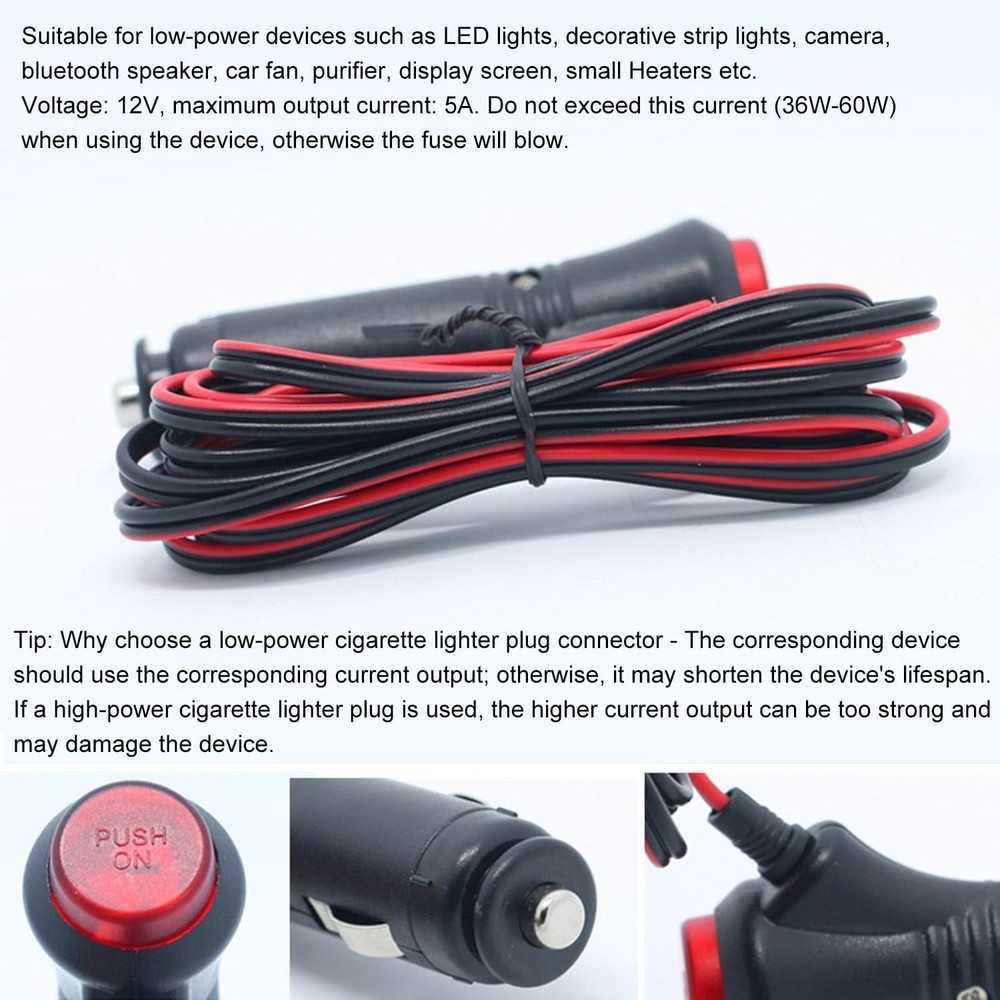 10FT 12V Male Cigarette Lighter Adapter - Convenient Switch & Indicator Light