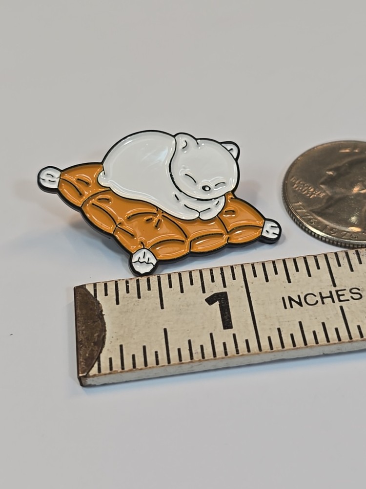 White Cat Sleeping on a Pillow Lapel Pin
