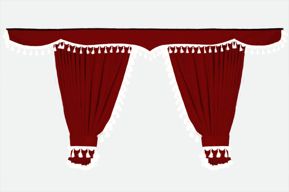 Large Curtains Red with White Fringe Windshield + Forehead with Double Fabric