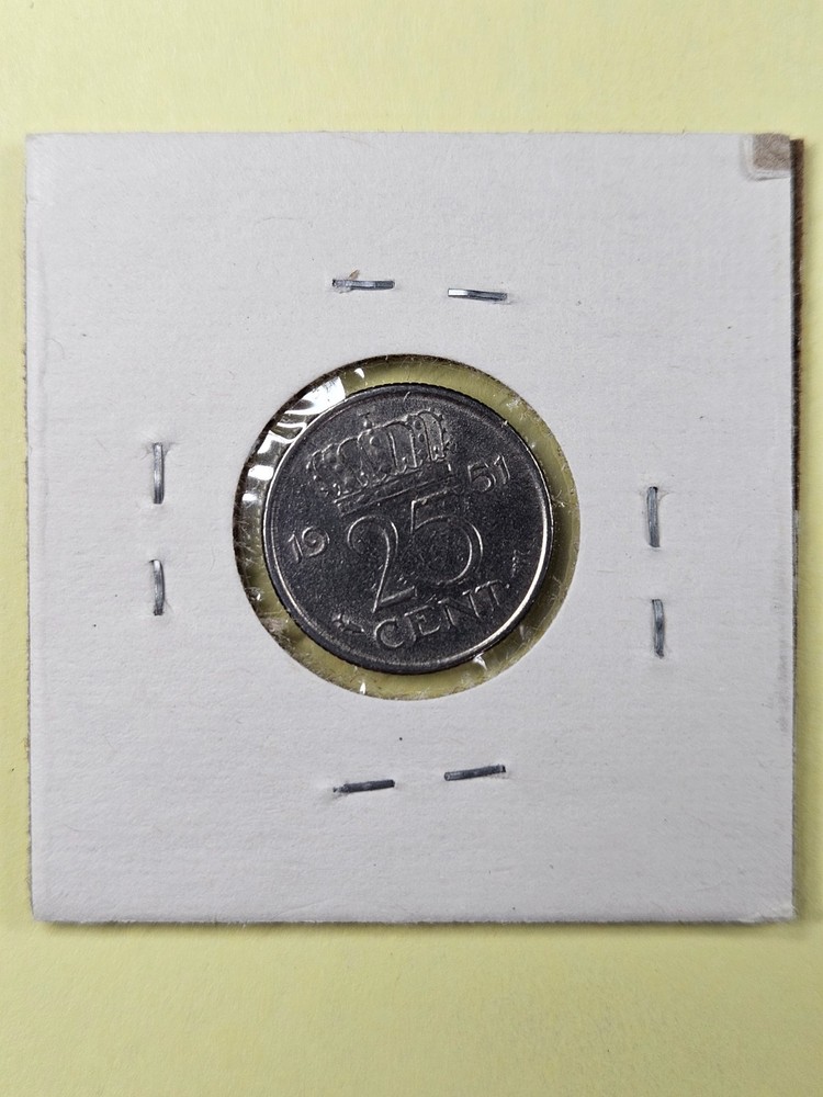 COIN - NETHERLANDS - 25 CENTS 1951
