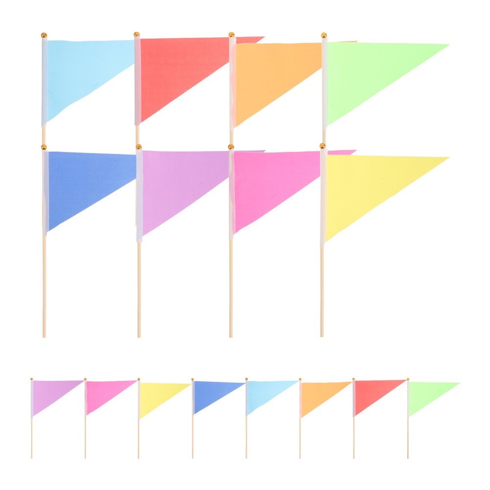16pcs Garden Marking Flags - Small Triangular Yard Markers with Bamboo Sticks