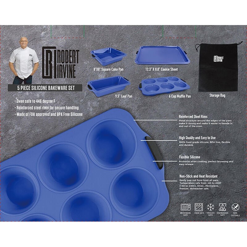 Robert Irvine 5-Piece Silicone Bakeware Set, Blue