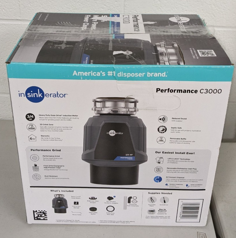 InSinkErator C3000 Performance 0.75HP Kitchen Garbage Disposal NOB