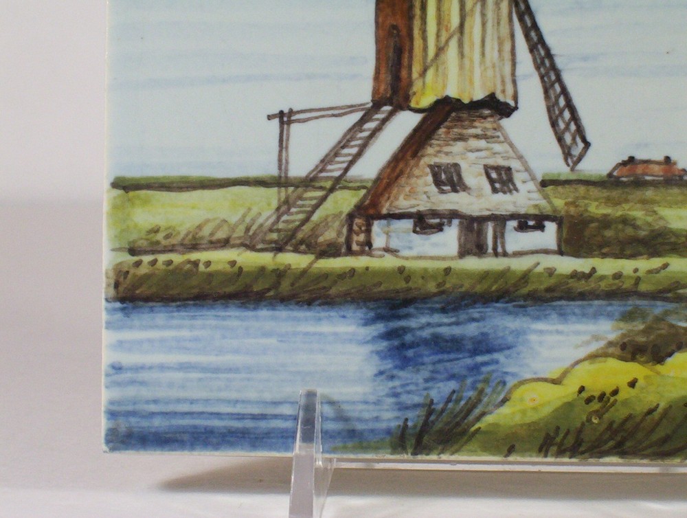 Oud Delft Pottery Tile Hand Painted Polychrome Windmill Scene