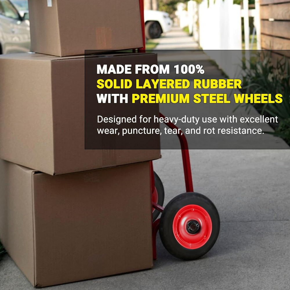 (2-Pack) 6” X 1.5” Flat Free Solid Rubber Wheel Assemblies - Replacement Hand T