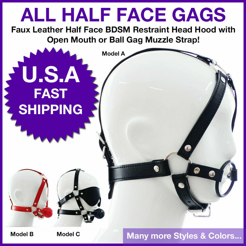Mask face Soft Leather Head Harness Mouth Gag O-Ring Open Panel Strap Halloween