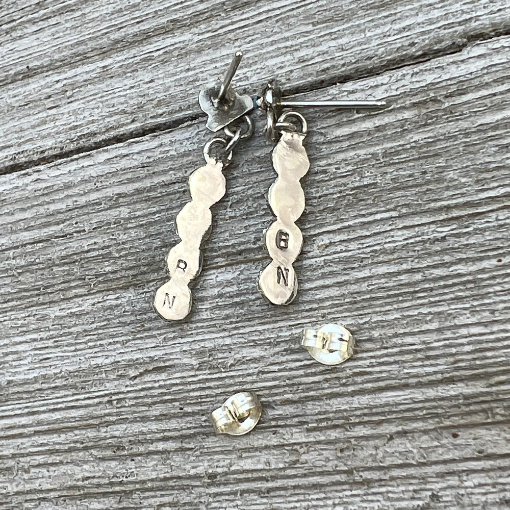 Zuni Turquoise Snake Eye Tiny Dot bar dangle earrings sterling silver Bernadett
