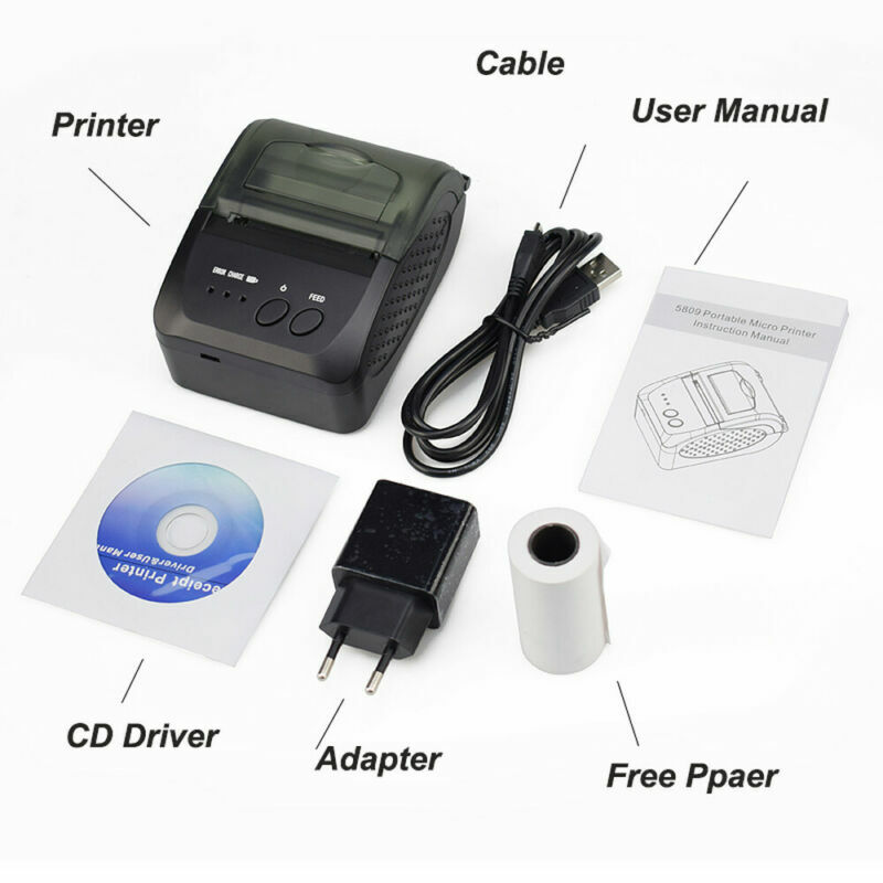 58mm Mini Portable Bluetooth Thermal Printer USB for Win Android iOS Printing
