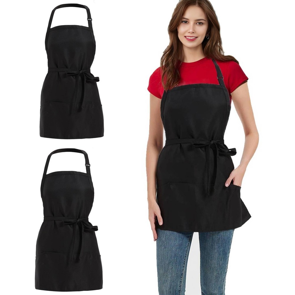 Chef Short Apron With 3 Pockets, Extra Long Straps, Adjustable Halter, BBQ & ...