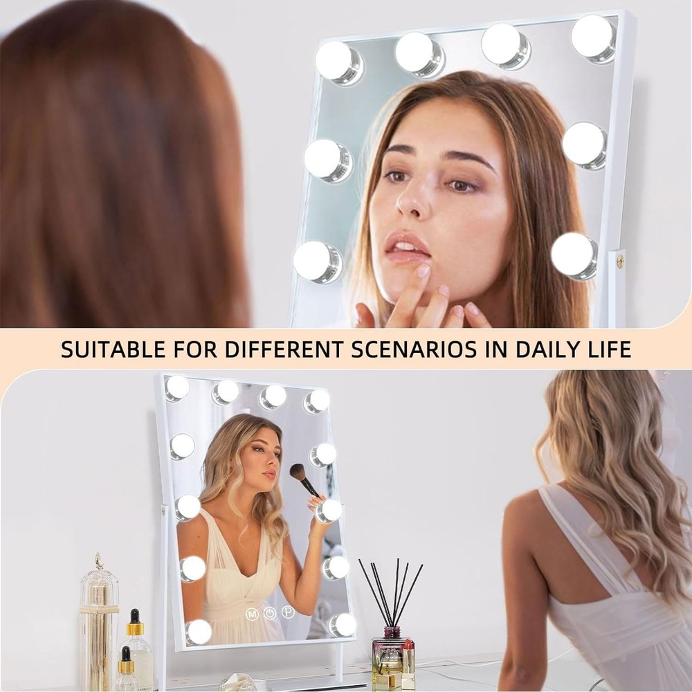 Dimmable Lighted Makeup Vanity Mirror - Detachable Magnification & Modern Design
