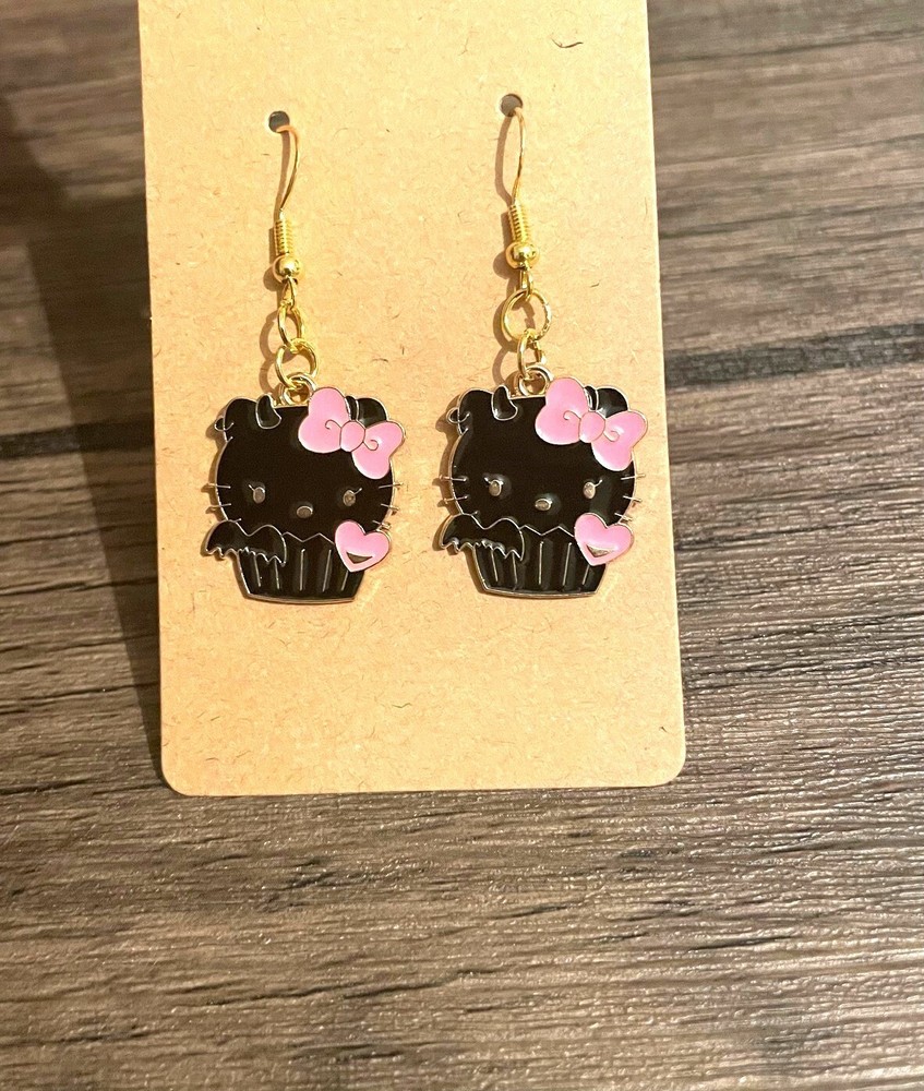 Handmade Hello Kitty Black Cupcake Earrings