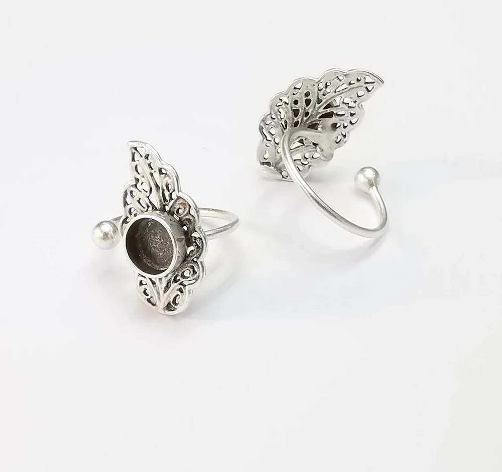 Leaf Leaves Silver Ring Setting Blank Cabochon Mounting Adjustable Ring Base