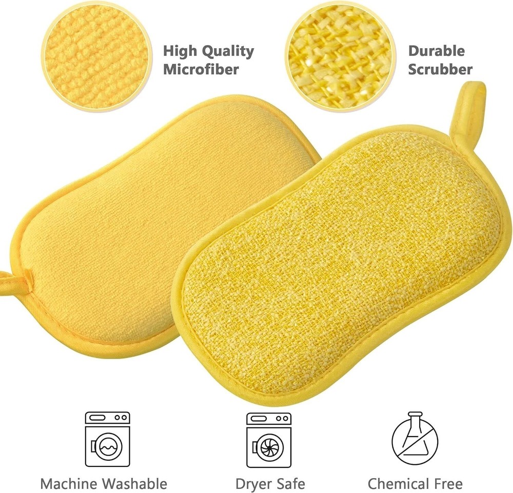 5 Multipurpose Kitchen Scrub Sponges Cleaning Non-Scratch Microfiber Heavy Duty