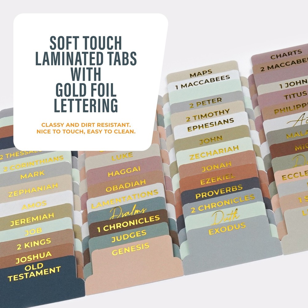 OFFILICIOUS 100 Gold-Foiled, Soft-Touch, Laminated Bible Tabs for Bible Study