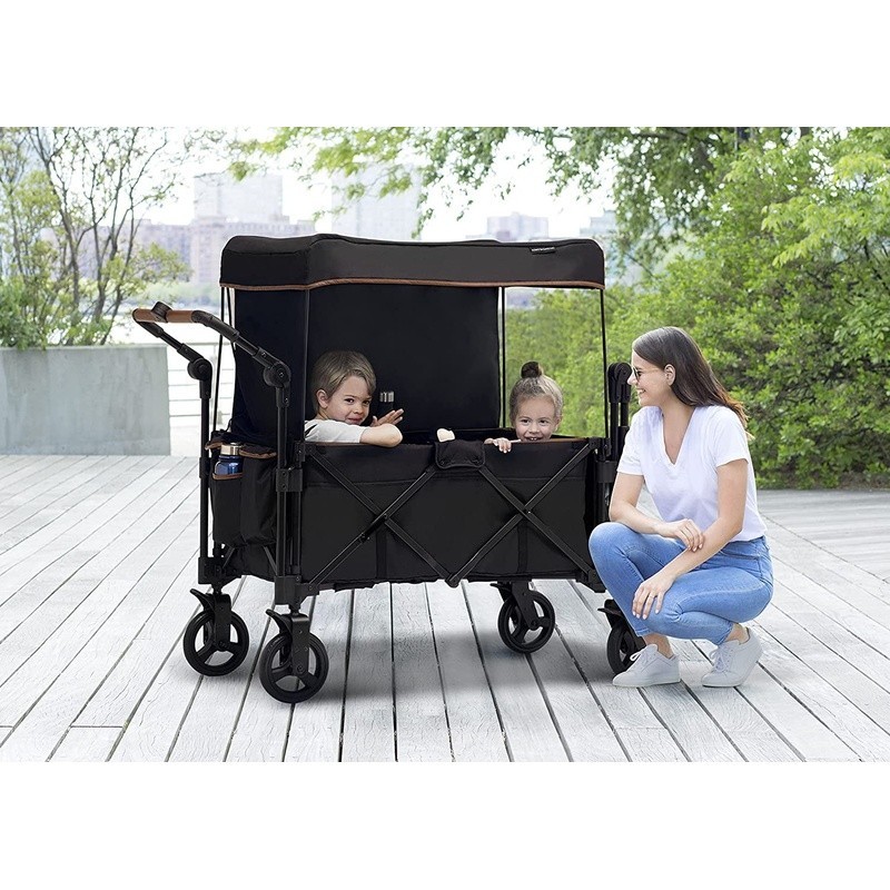 Stroller Wagon 2 Kids Push Pull Handles Canopy Cup Holders Storage Fold New