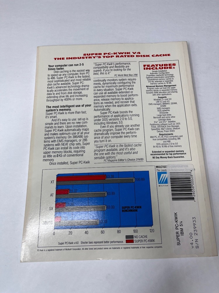 Super PC-KWIK Disc Accelerator Guide Book Version 4 IBM Dos 1988-1991