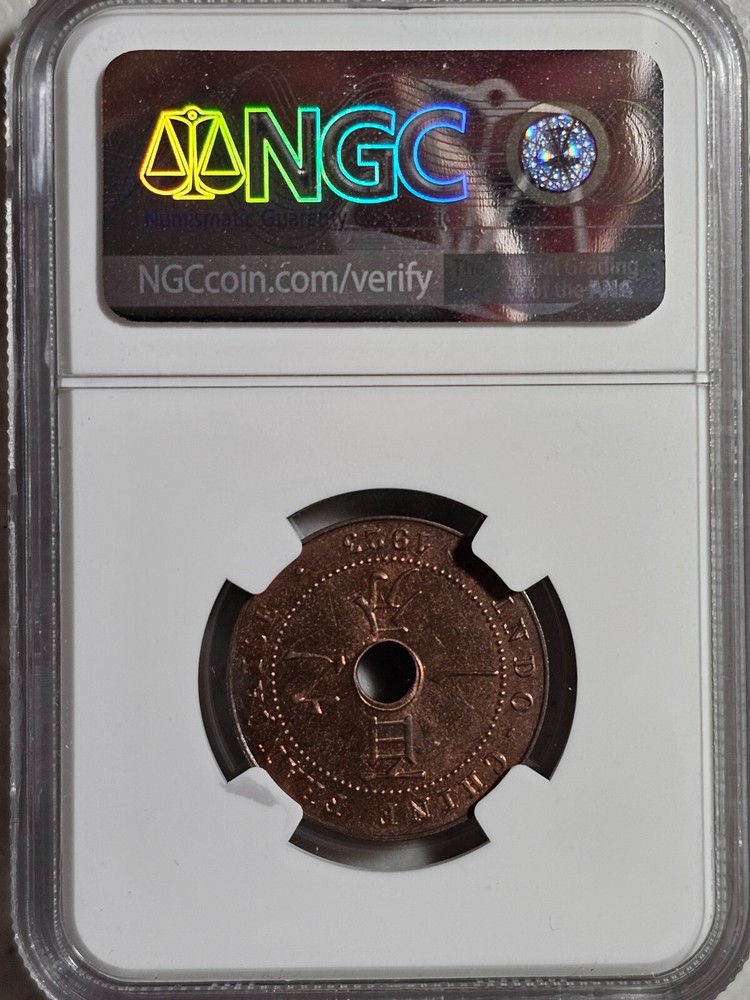 French Indochina 1 Cent 1923A NGC MS 63 RB