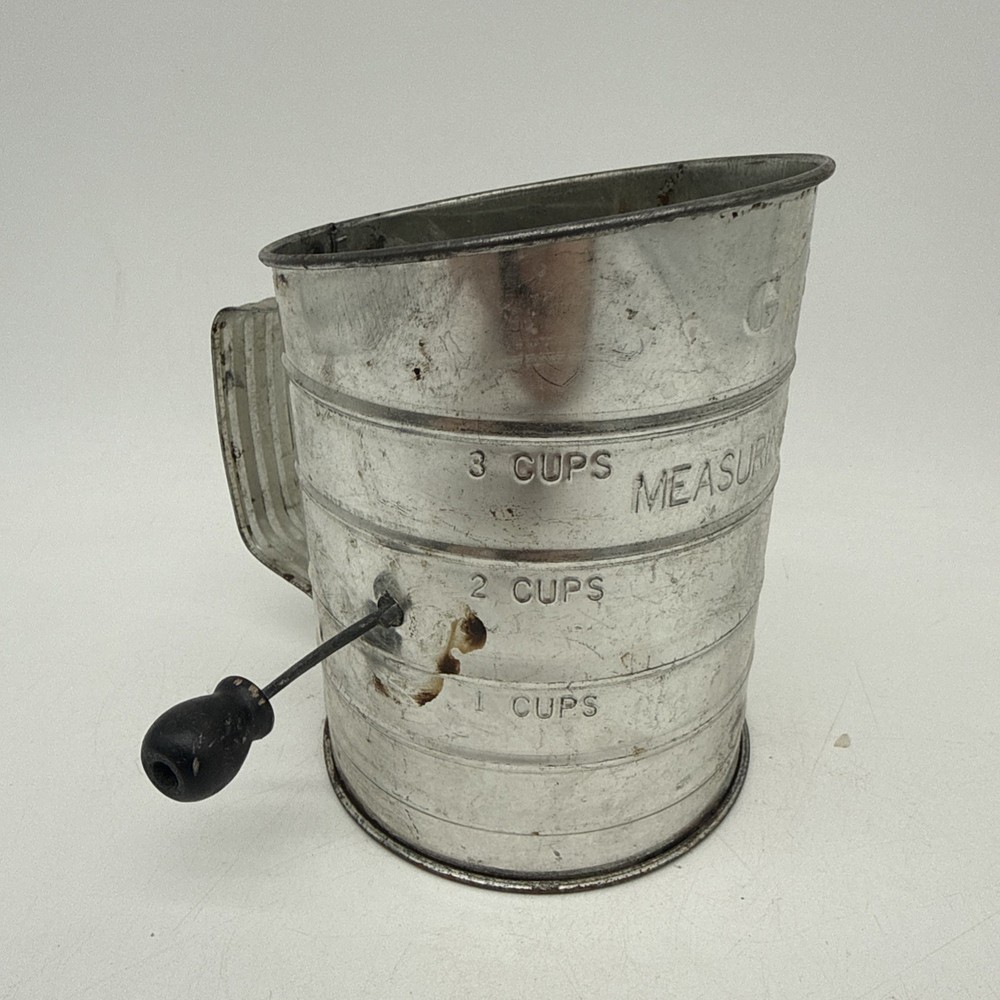 Vintage C&S 3 Cup Measuring Sifter Black Handle
