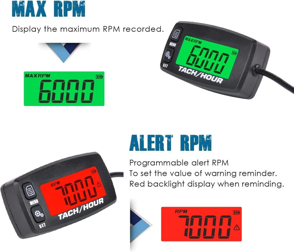 Digital Multifunction Hour & RPM Meter for Small Engines