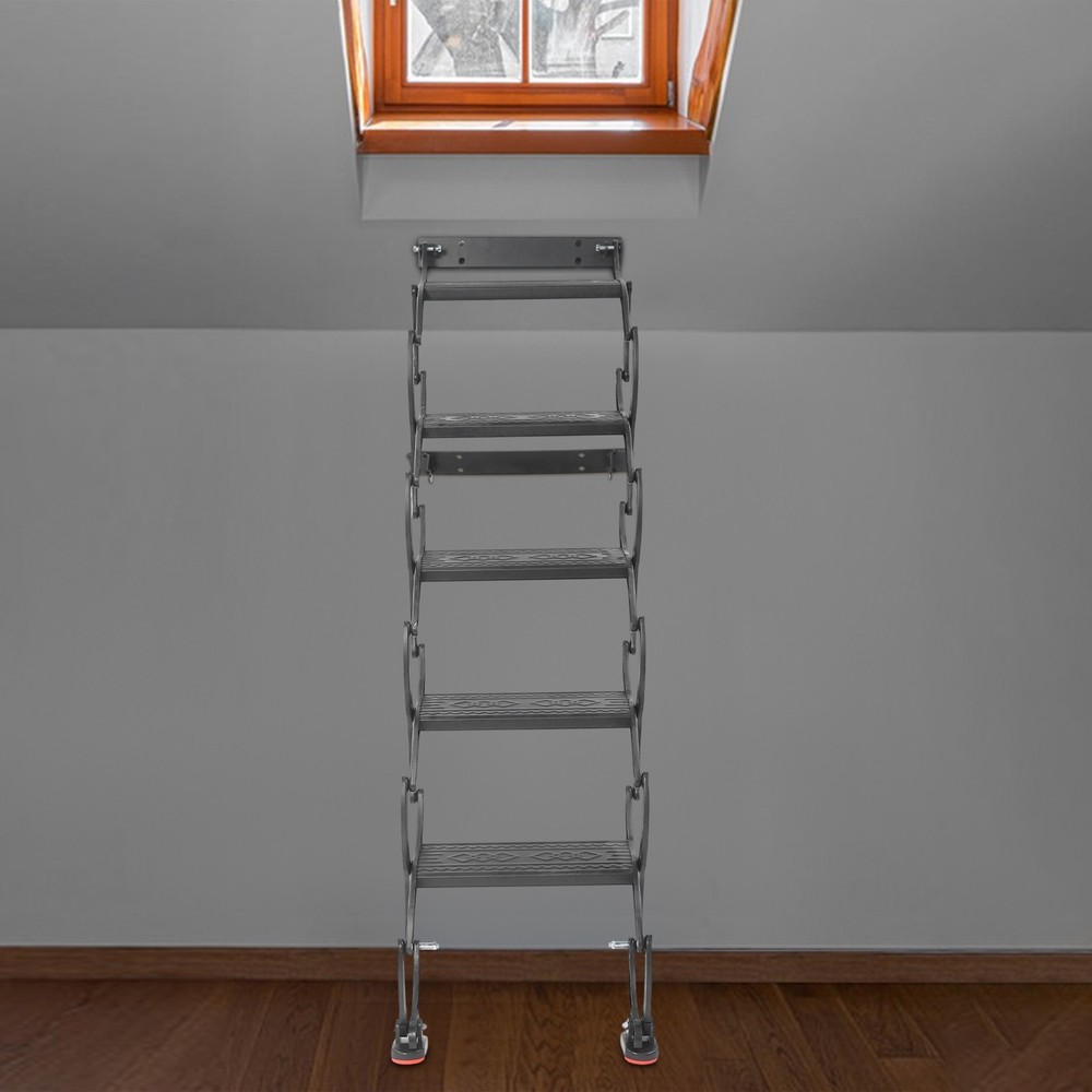 5-Step Wall Mounted Folding Ladder, Black Retractable Telescoping Step Stairs