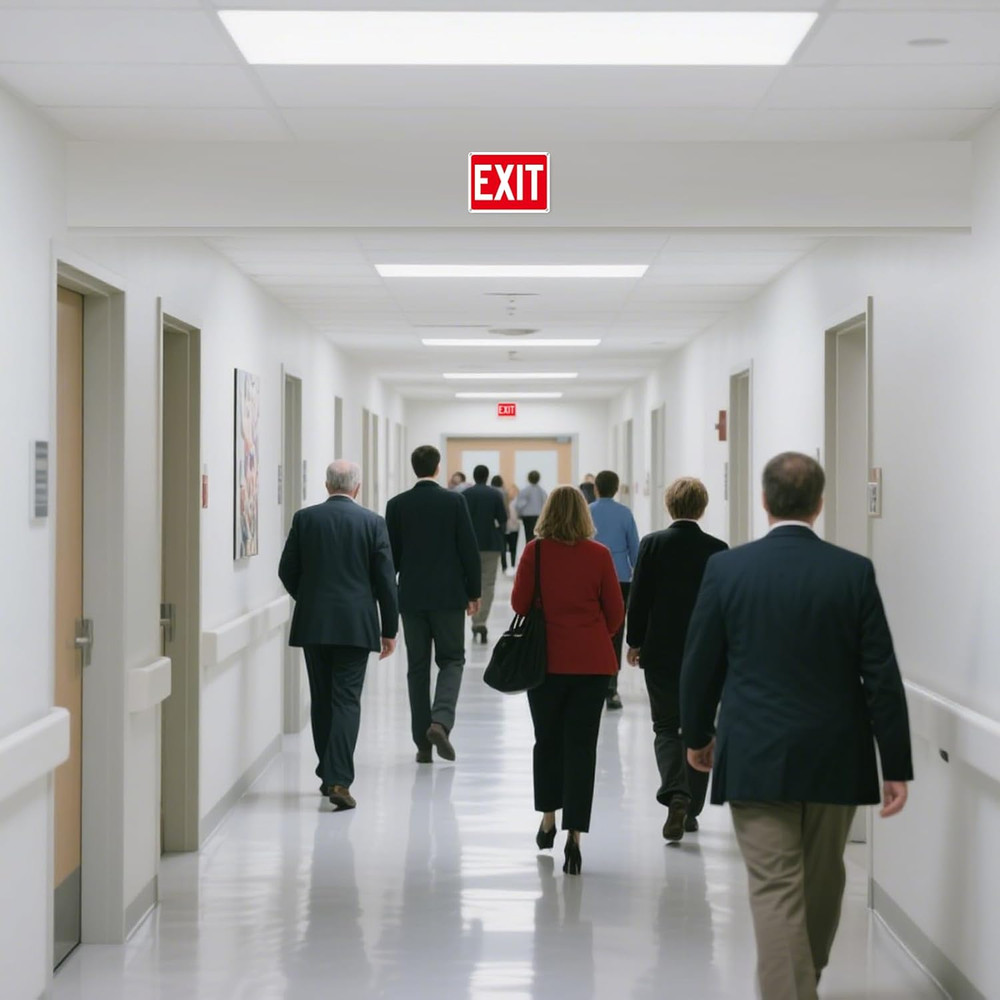 (2 Pack) Exit Signs, Aluminum Exit Sign with Red Background, Exit Sign for Door