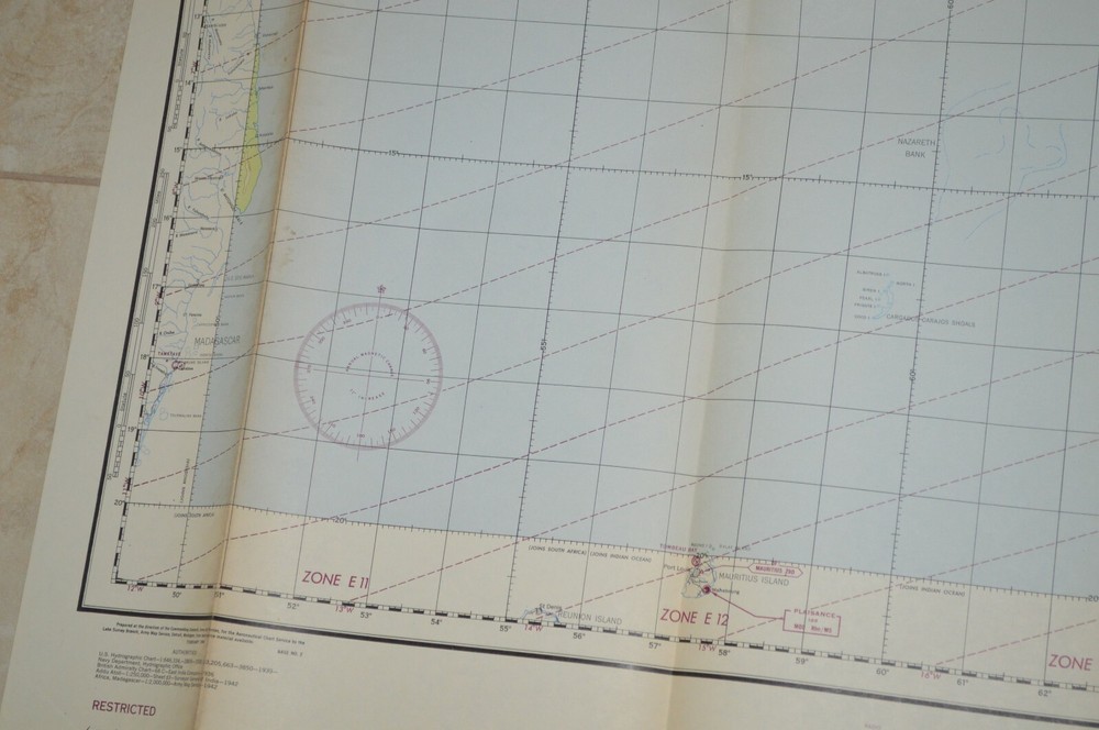 1944 Army WWII Long Range Air Navigation Chart Topographic Map Seychelles