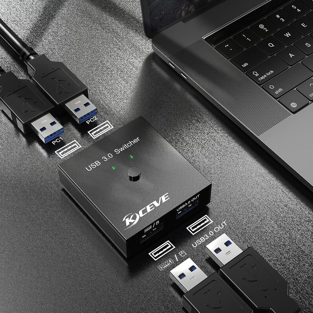 USB 3.0 Switch 2 Computers, 2 in 2 Out USB Switcher | Share Printer, Scanner