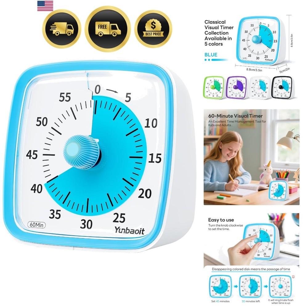 Visual Timer with Night Light, 60-Minute Countdown Timer for Kids and Adults,...