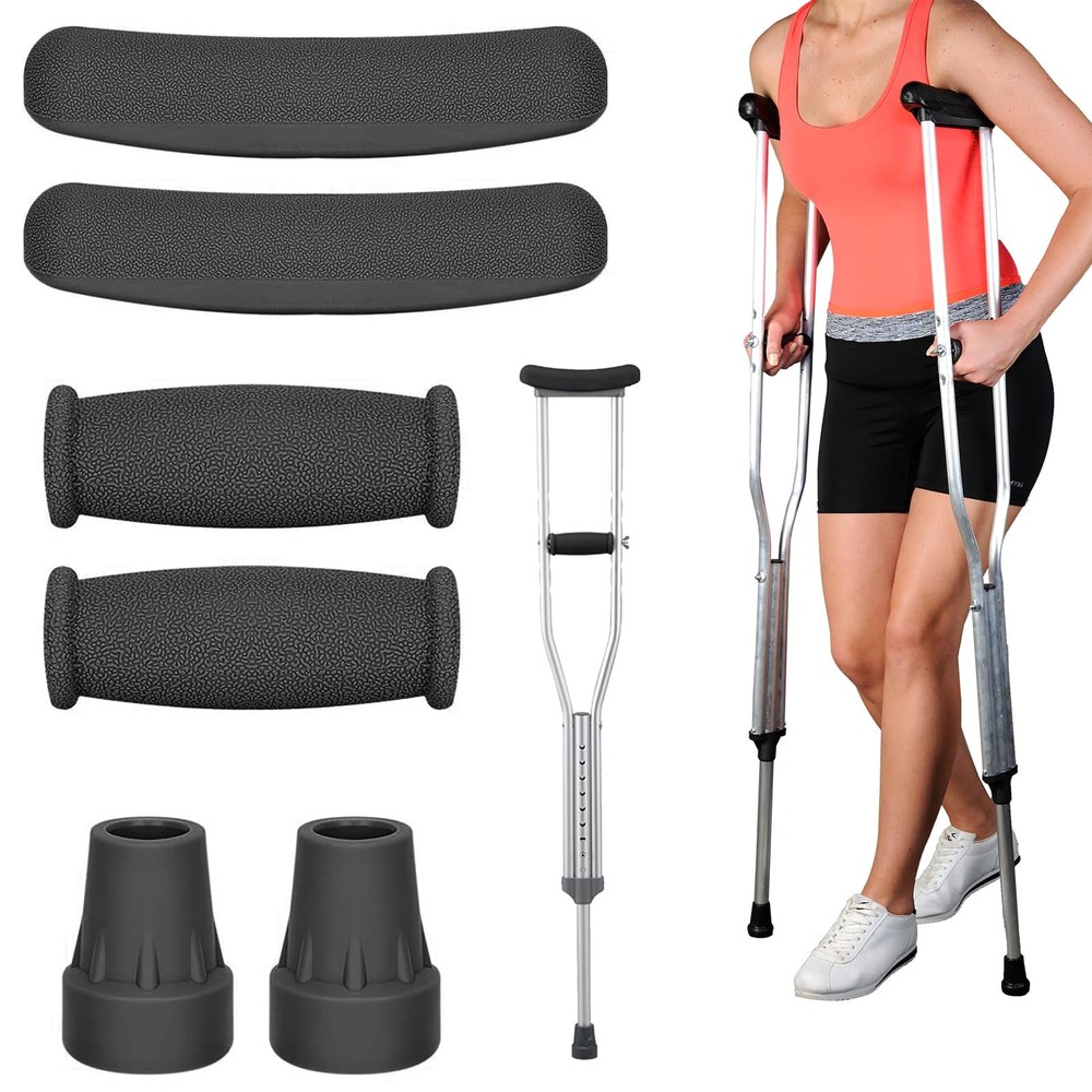 Replacement Crutch Pads, 6 Pcs Accessory large, Black