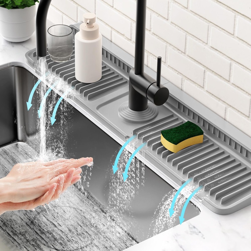 24'' Longer Faucet Mat for Kitchen Sink Splash Guard[7° Slope Fast Self-drain...