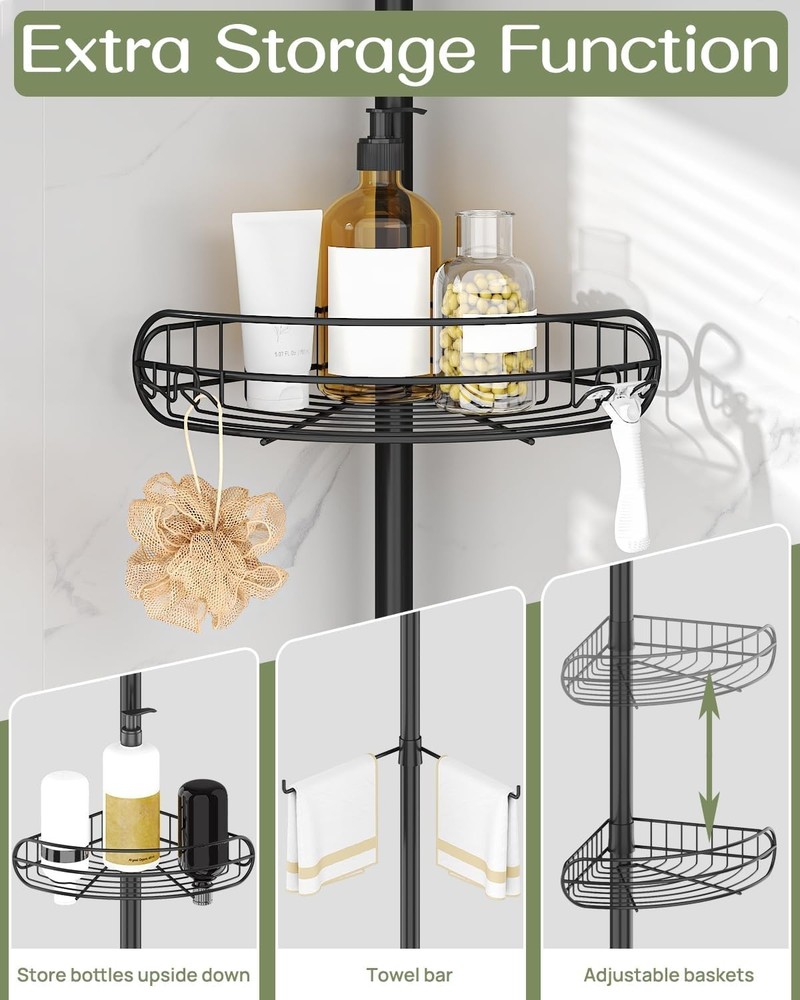 Space-Saving 4-Tier Triangular Shower Organizer, Tension Mounted & Rustproof