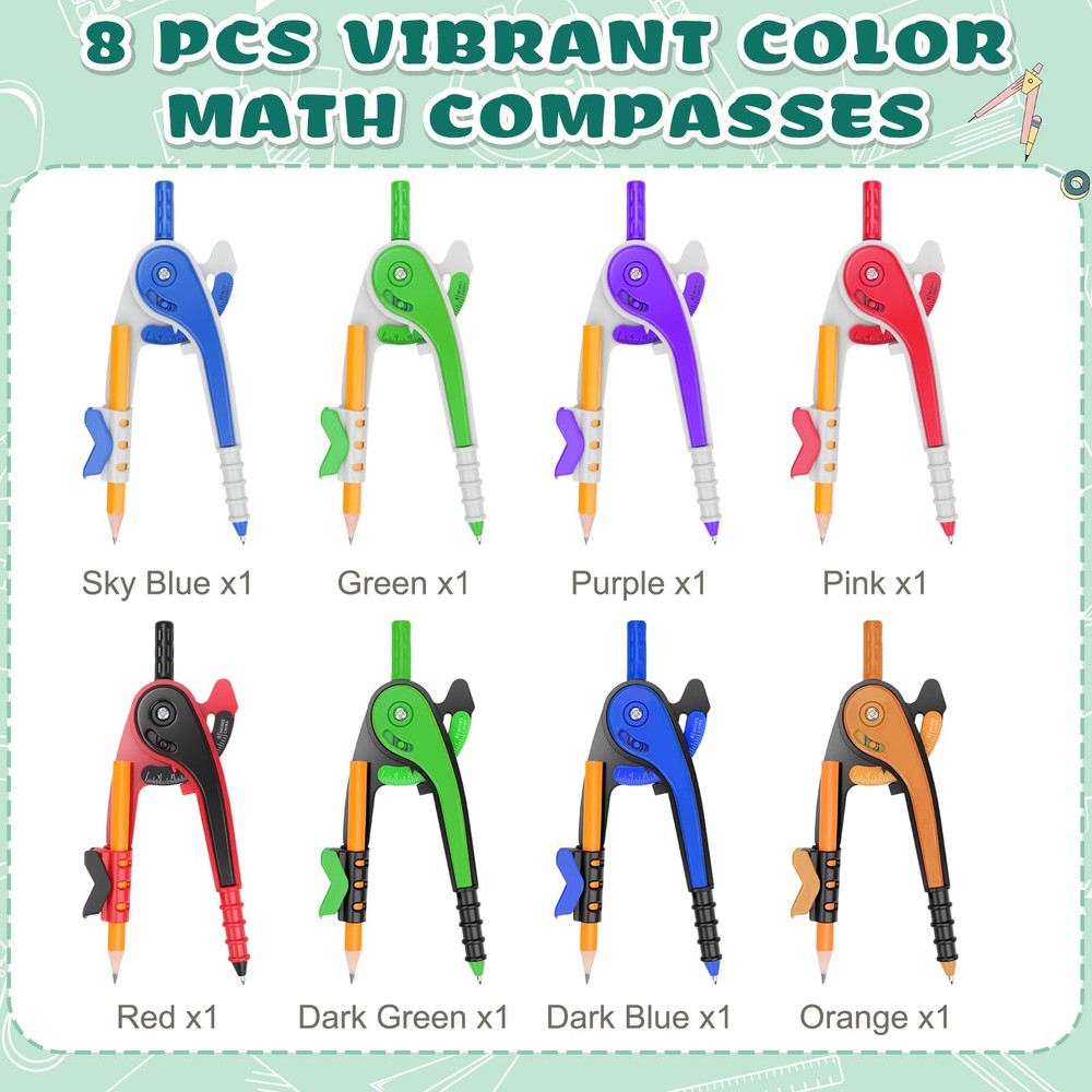16-Pack Math Compass, Protractor Set with Pencils for Geometry, Drawing, Bulk