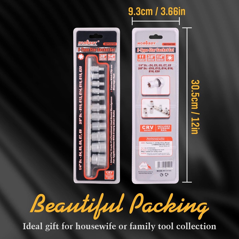 11Pcs E Torx Socket Set Female External Star Socket Set E4 - E20 Torque Socke...