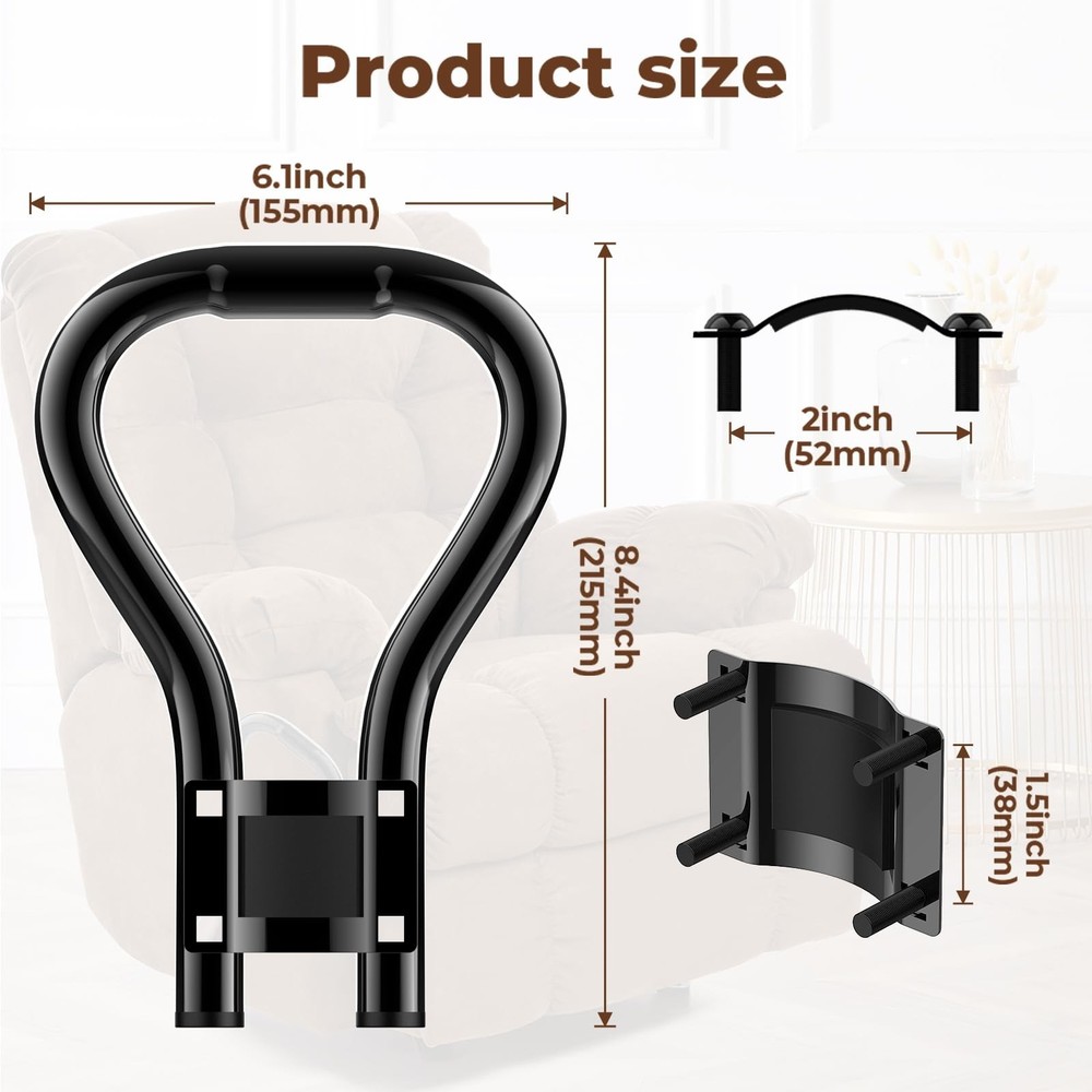 Modern Black Metal Recliner Handle Extender, Oversized Lever Extender for Eld...