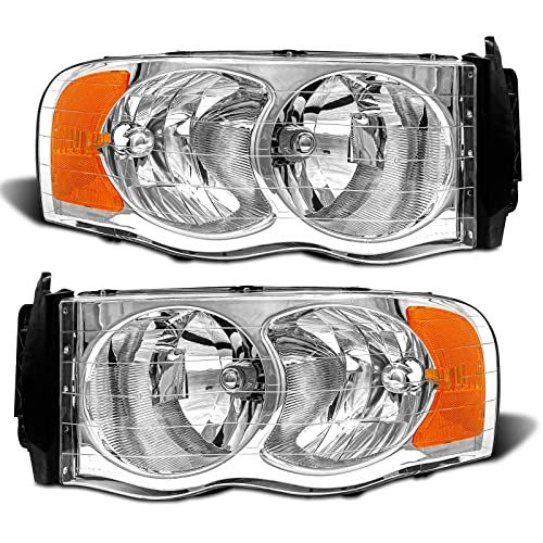 Headlight Assembly Compatible with 2002-2005 A-Chrome Housing Amber Reflector